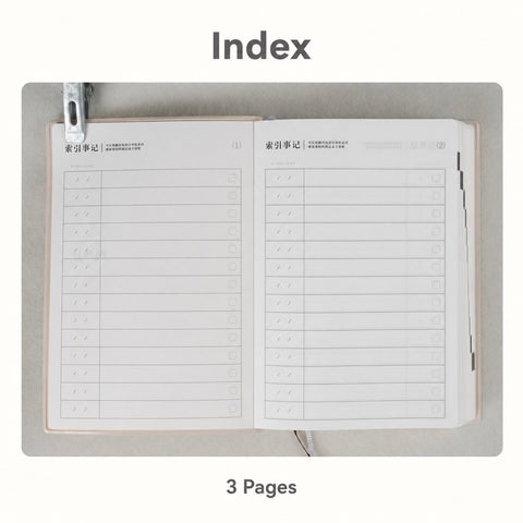 CRENA multi-year journal open to its ruled index pages