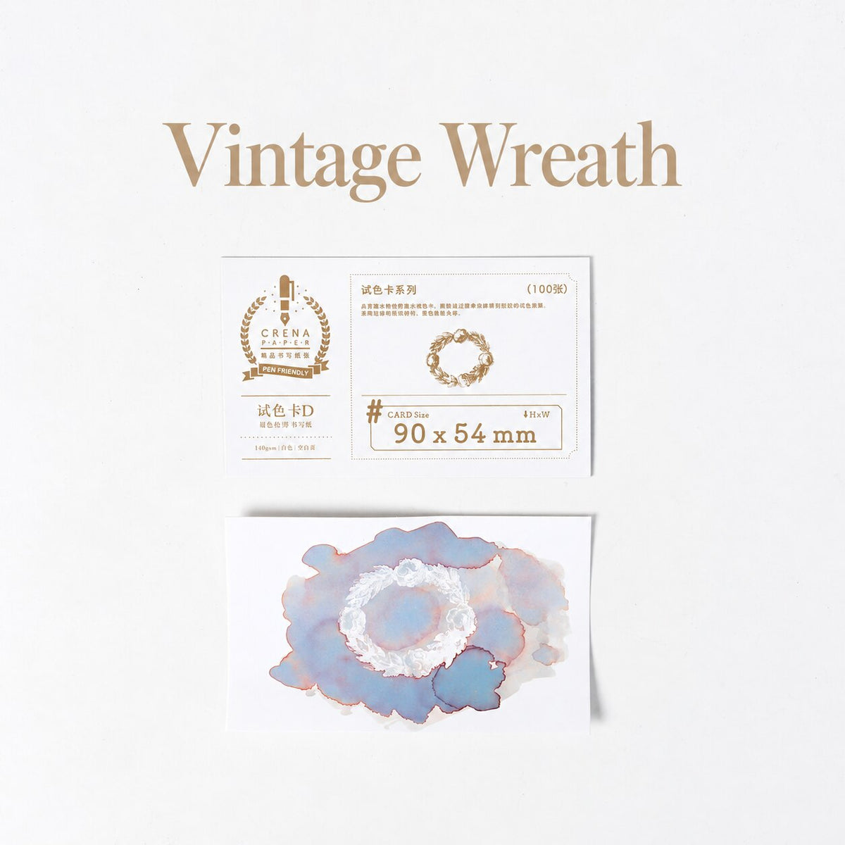 CRENA Vintage Wreath hydrophobic ink swatch cards with pastel ink revealing a circular wreath