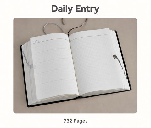 CRENA multi-year journal daily entry spread with multiple writing sections for each date