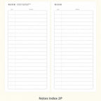 CRENA 2027 weekly planner notes index spread with ruled entry rows