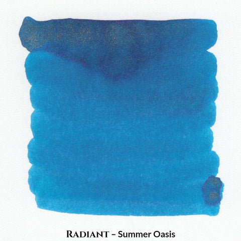 Inkforge Radiant Summer Oasis fountain pen ink swatch showing aqua blue shimmering.
